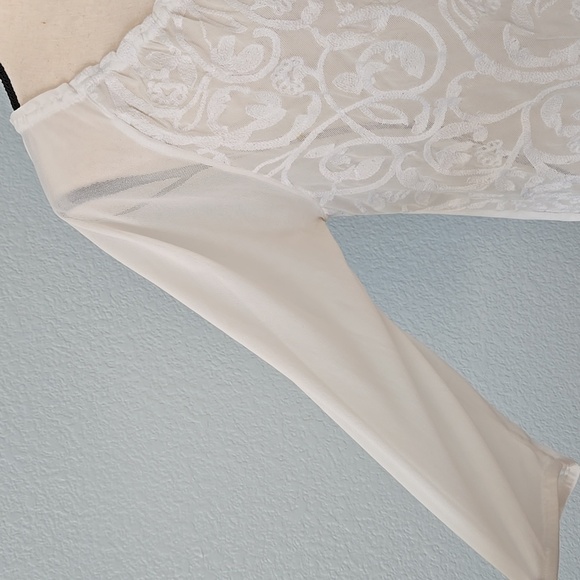 COLDWATER CREEK White Embroidered 3/4 Sleeves Blouse Sz XL 16 Tie Scoop Neck - Picture 4 of 12